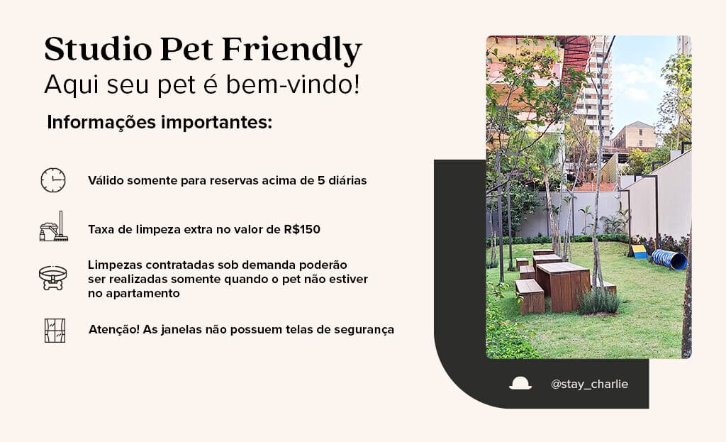 Studio Casal de 36m² com Varanda - House of Charlie Paraíso